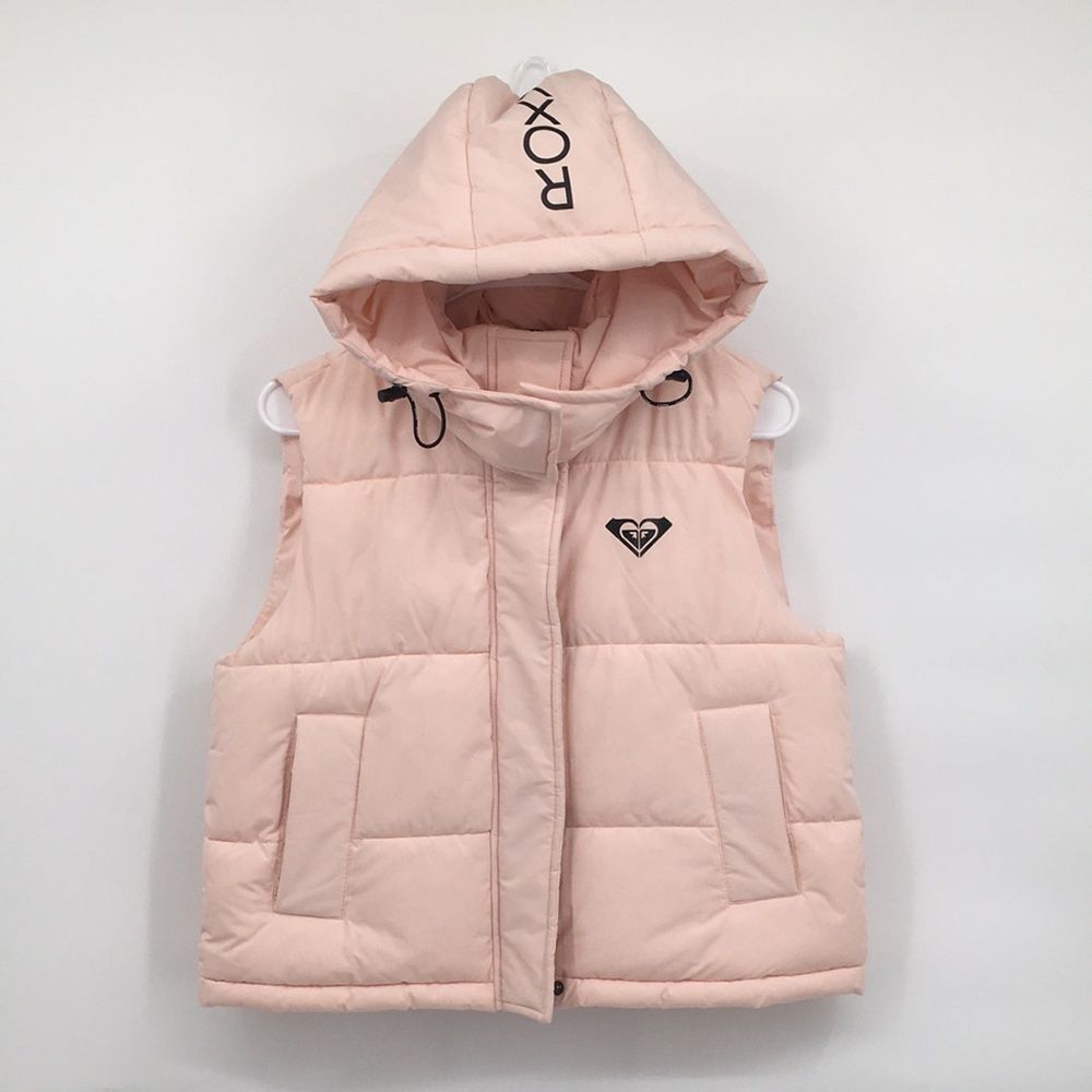 Roxy Pink Puffer Vest with Hood size Medium Juniors